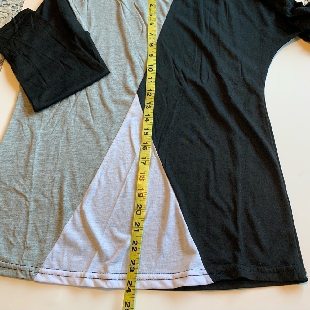 Color block geometric long sleeve top, asymmetrical neckline neutral new - Picture 9 of 12